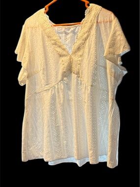 White Eyelet V-Neck Flutter Sleeve Top